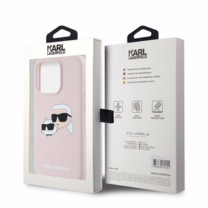 Karl Lagerfeld silikoninis Karl&Choupette magnetinis dėklas telefonui iPhone 15 Pro - rožinis
