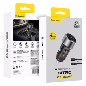 Blavec Automobilinis įkroviklis BS-05B-C Nitro - USB + Type C - QC 3.0 18W PD 65W su Type C to Type C cable (CCBS05BCN-UCB) juodas