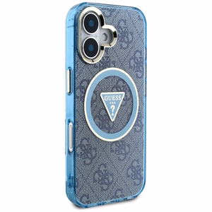Guess IML Metal Glitter 4G Circle Triangle Magnetinis dėklas telefonui iPhone 16 - mėlynas