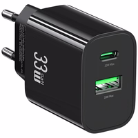 Tinklo įkroviklis USAMS CC317 T65 33W 1xUSB-C 1xUSB-A Fast Charging juodas