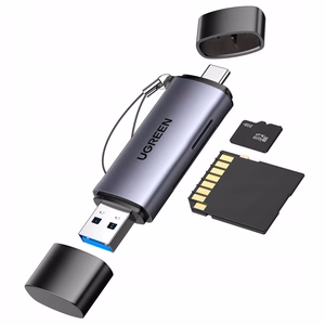 Atminties kortelių skaitytuvas Ugreen CM185 USB-A 3.0/USB-C 3.1 to TF/SD (50706) pilkas