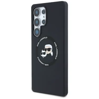 Karl Lagerfeld silikoninis dvigubų galvų ir apskritimo magnetinis Samsung Galaxy S25 Ultra dėklas juodas