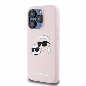 Karl Lagerfeld silikoninis Karl&Choupette magnetinis dėklas telefonui iPhone 15 Pro - rožinis