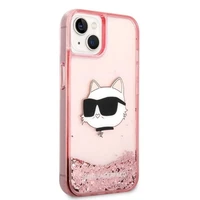 Karl Lagerfeld blizgus Choupette galvos dėklas telefonui iPhone 14 Plus - rožinis