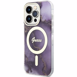 Guess GUHMP14LHTMRSU iPhone 14 Pro 6.1" violetinis/violetinis kietas dėklas Auksinis Marmuras MagSafe