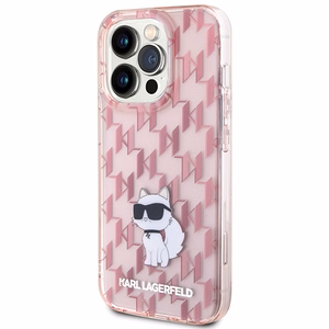 Karl Lagerfeld Monogram Choupette dėklas iPhone 15 Pro, rožinis