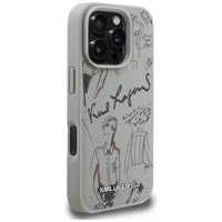 Karl Lagerfeld Grained Pattern & Logo MagSafe Dėklas for iPhone 16 Pro - pilkas