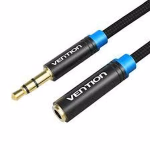 Vention VAB-B06-B150-M 3.5mm male/female 1.5m juodas metalinis garso prailginimo kabelis