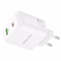 Borofone sieninis įkroviklis BN30 Cargador GaN - USB + Type C - QC 3.0 PD 45W baltas