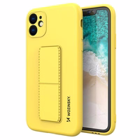 Wozinsky Kickstand Case iPhone 12 Pro geltonas silikoninis dėklas su stovu