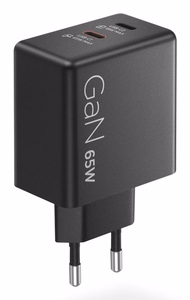 LENOVO dvigubas USB-C 65W GaN įkroviklis, juodas
