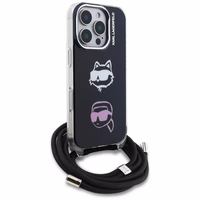 Karl Lagerfeld IML Crossbody Karl&Choupette Head Dėklas for iPhone 16 Pro - juodas