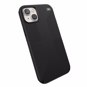 Speck Presidio2 Grip case for iPhone 15 Plus / 14 Plus, with non-slip grip, Black / Black / White