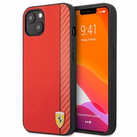 Ferrari FESAXHCP13SRE iPhone 13 mini 5.4" raudonas/raudonas kietas dėklas On Track Carbon Stripe