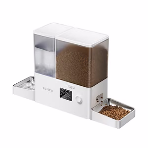 Rojeco 2 in 1 gyvūnų girdykla 3.5L ir šėrykla 5L, mygtukinė versija (balta)