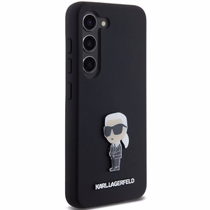 Karl Lagerfeld silikoninis Ikonik metalinis smeigtukas dėklas telefonui Samsung Galaxy S23 - juodas