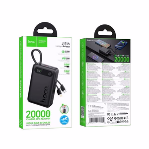 Išorinė baterija Hoco 20000 mAh QC PD 2A 22,5W su integruotais laidais USB C + Lightning J171A juoda