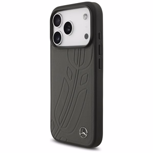 Mercedes Leather Large Laurel Leave MagSafe Case for iPhone 17 Pro - Black and Gray