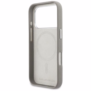 "Karl Lagerfeld Karl & Choupette Head Pins Saffiano MagSafe" dėklas "iPhone 17 Pro" - pilkas