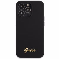 Dėklas Guess GUHCP13XLSLMGBK iPhone 13 Pro Max 6.7" juoda/juoda kietas dėklas Silikoninis Užrašas Auksinis Logotipas