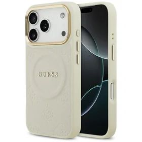 Guess Peony Hot Stamp MagSafe dėklas telefonui iPhone 17 Pro - smėlio spalvos