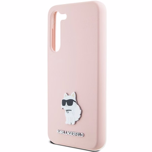 Karl Lagerfeld silikoninis Choupette metalinis smeigtukas dėklas telefonui Samsung Galaxy S23+ - rožinis