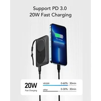 VEGER išorinė baterija 10000 mAh su belaidžiu įkrovimu suderinama su MagSafe PD QC3.0 2A 20W MagOn (VP1151 / W1151) juoda