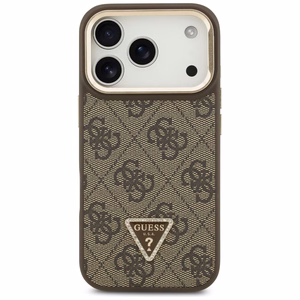 Guess 4G PU trikampio logotipo ir stovo kameros magnetinis dėklas telefonui iPhone 17 Pro - rudas