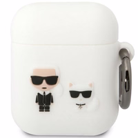Karl Lagerfeld KLACA2SILKCW AirPods 1/2 dėklas baltas/baltas Silikoninis Karl & Choupette