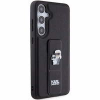 Karl Lagerfeld Gripstand Saffiano Karl&Choupette Pins dėklas telefonui Samsung Galaxy S24+ - juodas