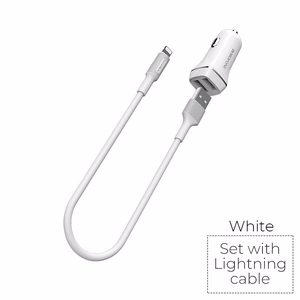 Borofone BZ2 Joyroad car charger with 2 USB-A ports, 12 W, with Lightning cable, white
