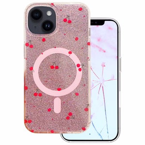 Cherry Mag dėklas skirtas iPhone 15 6,1" su blizgučiais