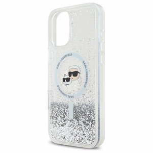 Karl Lagerfeld Liquid Glitter Karl & Choupette Head Magnetinis iPhone 16 Plus dėklas - skaidrus