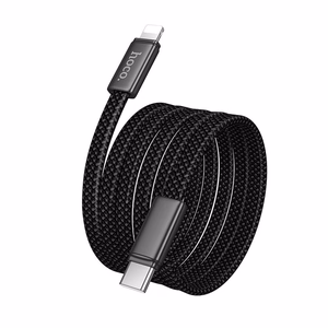Plokščias kabelis USB C į Lightning Hoco PD 30W 1 m X125 juodas