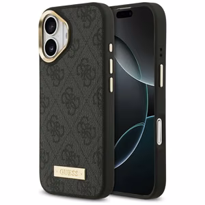 Guess 4G Logotipo Plokštelė Magnetinis dėklas telefonui iPhone 17 juodas
