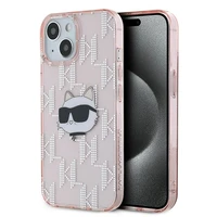 Karl Lagerfeld IML Choupette galvos ir monogramos dėklas iPhone 14 / 15 / 13 - rožinė