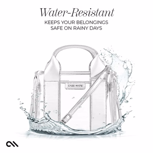 Case-Mate Micro Tote Bag vandeniui atsparus krepšys per petį, Silver Chrome / Clear