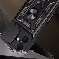 Hibridinis šarvuotas Camshield dėklas iPhone 17 su stovu ir kameros dangteliu - juodas