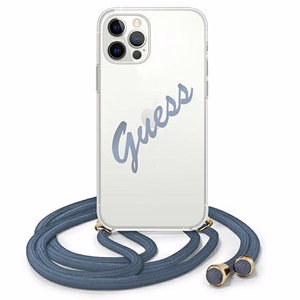 Guess GUHCP12MCRTVSBL iPhone 12/12 Pro 6.1" mėlynas kietasis dėklas Script Vintage