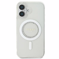 Guess IML Rhinestones magnetinis dėklas telefonui iPhone 16 Plus - baltas