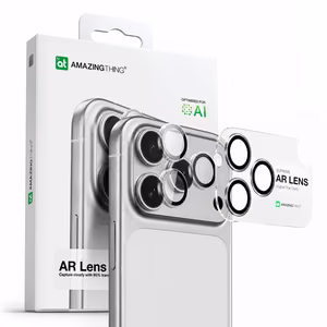 AmazingThing Objektyvo stiklas iPhone 17 Pro / Pro Max su juodu aliuminio rėmeliu