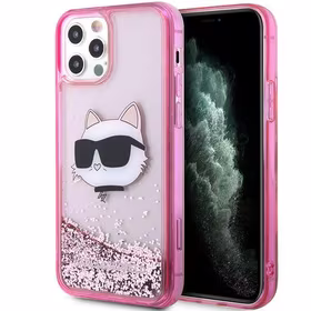 Karl Lagerfeld KLHCP12MLNCHCP iPhone 12/12 Pro 6.1" rožinis/rožinis kietas dėklas Blizgantis Choupette Galva