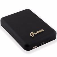 Guess Magnetinė Metalinis Script Logotipas indukcinė išorinė baterija 15W 5000mAh - juoda