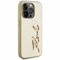 Karl Lagerfeld Wrinkled Metal Signature dėklas telefonui iPhone 15 Pro Max - auksinis