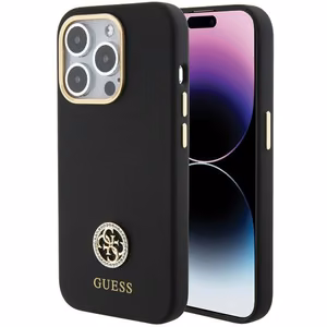 Guess silikoninis Logo Strass 4G dėklas telefonui iPhone 15 Pro - juodas