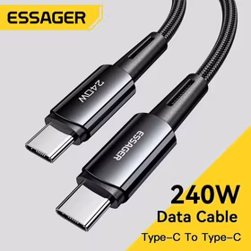 USB Kabelis Essager "Ultra" tamsiai pilkas "Type-C / Type-C" 200cm (iki 240W!!!)