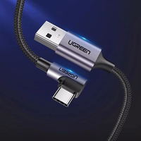 Ugreen US284 70255 USB-A (straight) / USB-C (angled) 3A laidas skirtas 3m - pilkas
