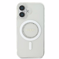 Guess IML Rhinestones magnetinis dėklas telefonui iPhone 16 - baltas