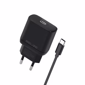 Beline Tinklo įkroviklis 1x USB-C 25W + USB-C laidas juoda PD 3.0 BLNCB25C GaN