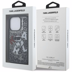 Karl Lagerfeld Liquid Glitter Choupette Logo deklas iPhone 16 Pro - juodas
